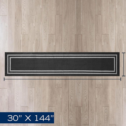Nautica – Runner Rug | Indoor Runners for Hallways and Entry Rugs| Non-Slip and Non-Skid Entry and Kitchen Door Mat| Machine Washable Entryway Carpet Rugs | 2'6" x 12' | Double Border Black
