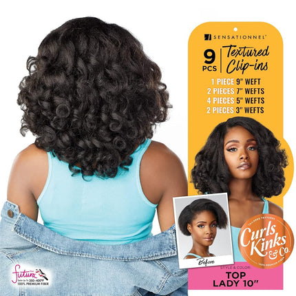 Sensationnel Curls Kinks and co Clip in - Top Lady 10 pouces mèches à clipser texturées, paquet de 9 pièces, ajoute du volume, style protecteur - Curls Kinks and Co Top Lady 10 pouces (1B OFFBLACK)