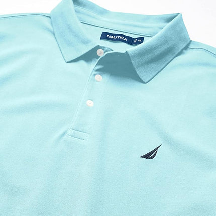 Nautica Men's Short Sleeve Solid Stretch Cotton Pique Polo Shirt, Bright Aqua, S