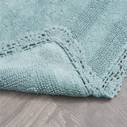 Juego de 2 alfombras de baño de ganchillo de algodón de Laura Ashley de 43x61/53x86 cm, Aqua