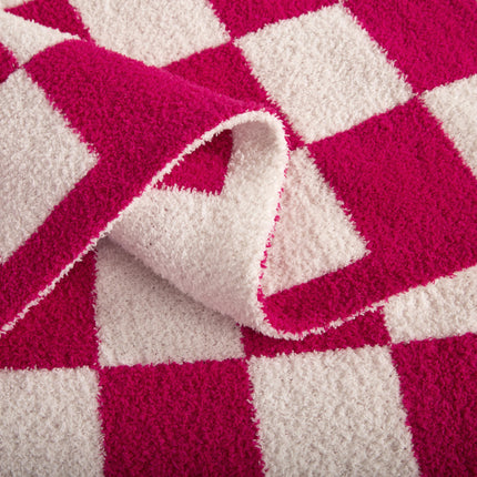 Elegant Comfort Checkered Throw Blanket, Hot Pink Super Soft Cozy Fluffy Warm Throw Blankets for Couch, Sofa, Chair, Bed, Camping, Picnic, Travel Lightweight Bed Blanket (50" x 70")