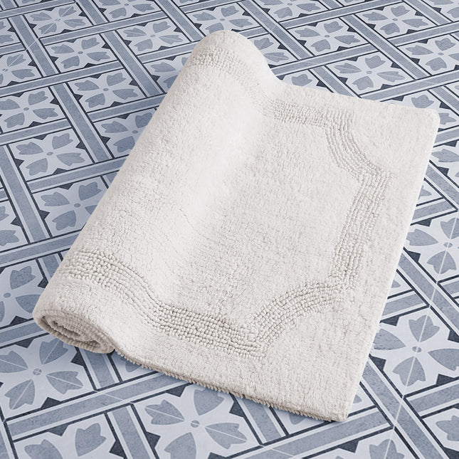 Laura Ashley Bath Rug - Reversible Cotton Bath Mat | Premium Bathroom D�cor | Machine Washable Bathroom Rug |Highly Absorbent | Ivory, 17"x24"/20"x32" 2-Piece Set