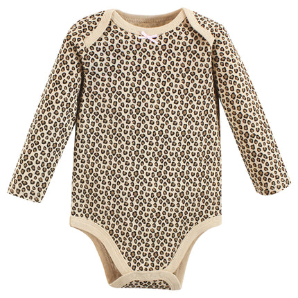 Hudson Baby Baby Girls Cotton Long-sleeve Bodysuits 3-pack, Leopard Mamas Mini, 9-12 Months