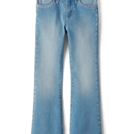 The Children's Place Girls' Denim Flare Jeans, Lt Med Wash Studded, 4