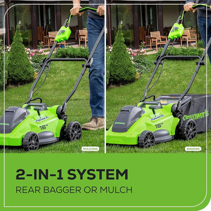 Greenworks 40V 16" Brushless Cordless (Push) Lawn Mower + Blower (350 CFM) + 13" String Trimmer (Bonus Spools), 4.0Ah + 2.0Ah Battery and Charger Included (75+ Compatible Tools)