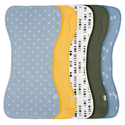 Gerber Baby Unisex Burp Cloths 5-Pack, Blue Gold, 