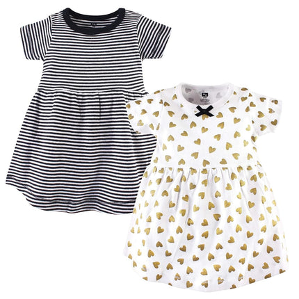 Hudson Baby Baby Girls' Cotton Dresses, Black Gold Heart, 3T