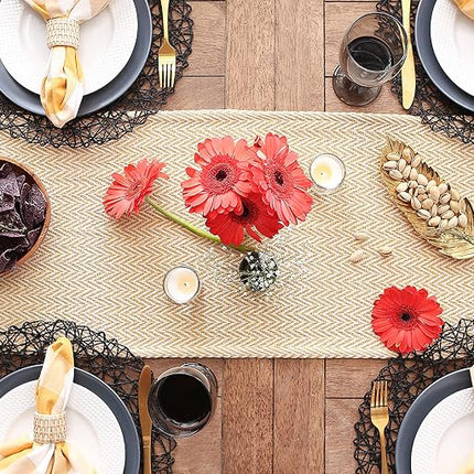 DII Woven Basic Tabletop Collection, Chevron Table Runner, 15x108, Honey Gold