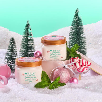 Tree Hut Merry Mint Shea Sugar Scrub, Exfoliating, Hydrating & Moisturizing Body Scrub with Shea Butter & Nourishing Essential Oils, Smooth & Soften Skin, Limited Edition Holiday, 18 oz