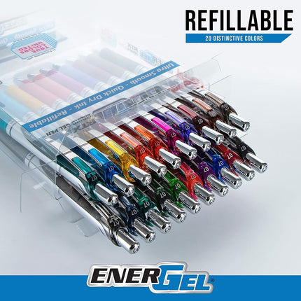 Pentel EnerGel RTX True Colors United (0.7mm) Medium Line, Assorted Ink, 20 Pack Box