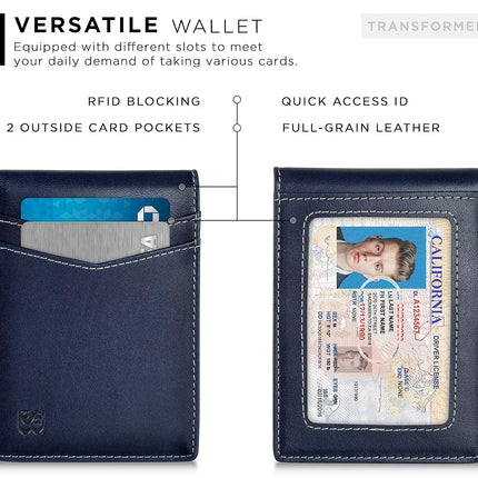 Cartera SERMAN Brands con clip para billetes - Carteras para hombre delgadas para bolsillo delantero con bloqueo RFID, tarjetero minimalista, billetera plegable pequeña, Z. Atlantic Blue Transformer, delgada