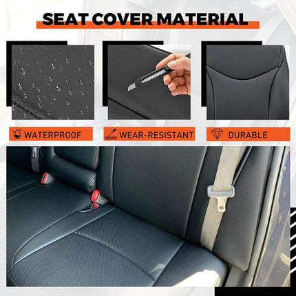 ECOTRIC Front & Rear Seat Covers Full Set Compatible with 2010-2015 Toyota Prius, Black Synthetic Leather Headrest B-Pillar Center Console Armrest Cover Replacement