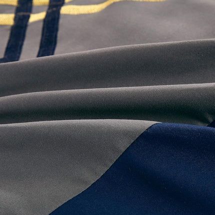 Chezmoi Collection Arden 7-Piece Modern Pleated Stripe Embroidered Zigzag Bedding Comforter Set (California King, Navy/Gray/Yellow/White)