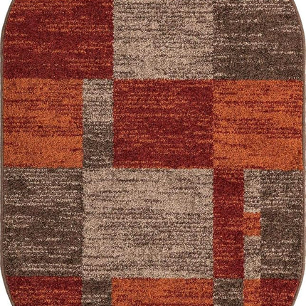 Unique Loom Autumn Collection Checkered Abstract Casual Warm Toned Multi/Dark Brown Oval Rug (3' 3 x 5' 3)