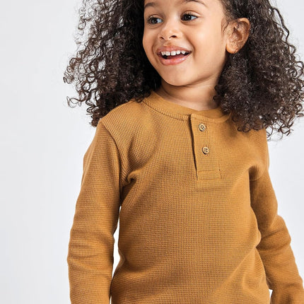 HonestBaby 5-Pack Waffle Henley Long Sleeve Shirts 100% Organic Cotton for Infant Baby and Toddler Boys, Unisex, Castle Creek, 24 Months