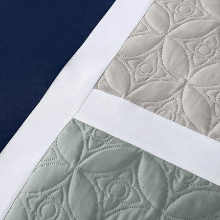 Chezmoi Collection 7-Piece Quilted Patchwork Set, Polyester, Navy/Blue/Grey, Queen
