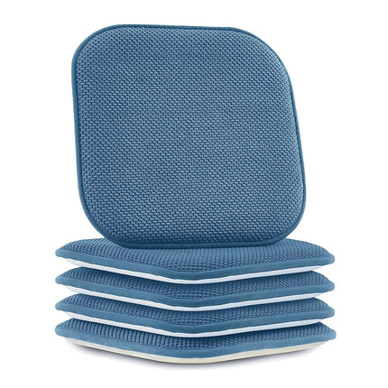 Elegant Comfort 4 Pack Chair Cushion Covers - Skid-Proof Rubber Backing - 16 x 16 Inch - Thick Dining Square Shape Seat Covers - Comfortable Textured Chair Pads with Ties - Honeycomb Pattern, Blue