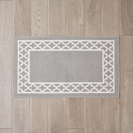 Nautica – Tufted Runner Rug | Collin Trellis Border Design | Modern Home Décor | Non-Slip| Machine Washable | Carpet for Entryway & Hallway | Measures 26” x 45” | Light Grey and White