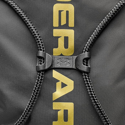 Under Armour Unisex Ozsee Sackpack, Water-Resistant Rucksack with Secure Drawstring Close, Durable Casual Backpack for On The Go,Black / / Metallic Gold,OSFA