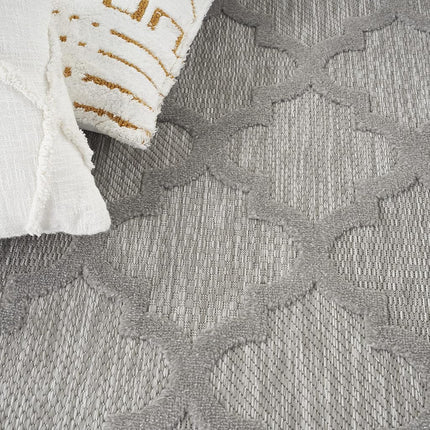 Alfombra de área Nourison Easy Care para interior/exterior gris plateado de 5' x 7', marroquí, enrejado, dormitorio, sala de estar, patio trasero, terraza, patio, fácil de limpiar, no suelta pelo