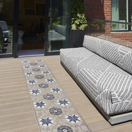 Alfombra Nourison Aloha Floral Geométrica Gris/Azul 2'3" x 12', (12' Pasillera)