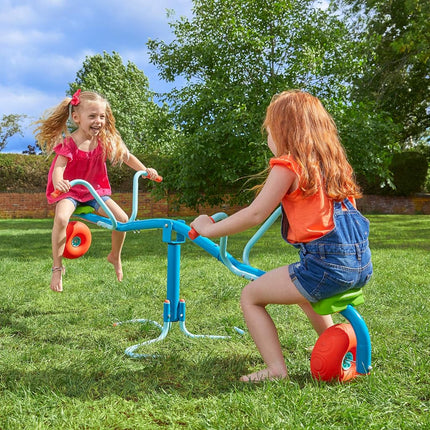 TP TOYS Spiro Spin Teeter Totter Outdoor Seesaw for 3-8 Year Old Kids, Bounces and Spins 360 Degrees, Develop Balance and Co-ordination, Garden and Outdoor See Saw, Blue