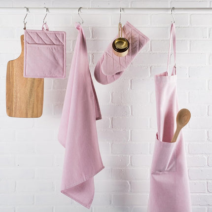 DII 100% Cotton Solid Chambray Kitchen Set, Oven Mitts, Rose, 2 Piece