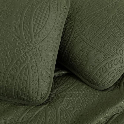 Chezmoi Collection Austin 3-Piece Oversized Bedspread Coverlet Set (Queen, Cypress Green)