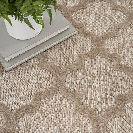 Alfombra Nourison Easy Care para Interiores/Exteriores Beige Natural de 1,5 x 2,1 m, Marroquí, Enrejado, Dormitorio, Sala de Estar, Patio Trasero, Terraza, Patio, Fácil de Limpiar, No Suelta Pelo
