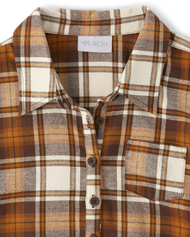 The Children's Place,Fall Plaid Long Sleeve Dress,HAY Stack,Large WMNS, Plaid-mom, Large