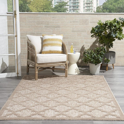 Alfombra Nourison Easy Care para Interiores/Exteriores Beige Natural de 1,5 x 2,1 m, Marroquí, Enrejado, Dormitorio, Sala de Estar, Patio Trasero, Terraza, Patio, Fácil de Limpiar, No Suelta Pelo