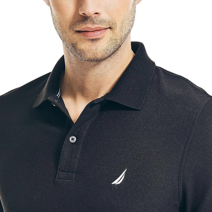 Nautica Men's Classic Short Sleeve Solid Performance Deck Polo Shirt, True Black, Medium