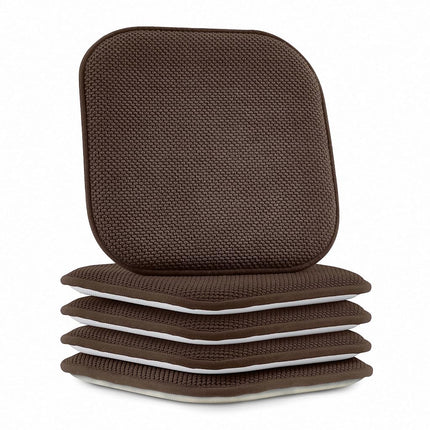 Elegant Comfort 4 Pack Chair Cushion Covers - Skid-Proof Rubber Backing - 16 x 16 Inch - Thick Dining Square Shape Seat Covers - Comfortable Textured Chair Pads with Ties - Honeycomb Pattern, Brown