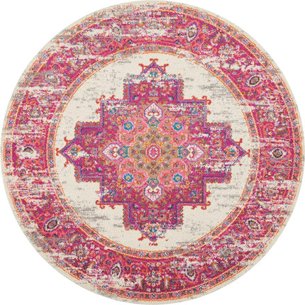 Tapis Nourison PSN03 Passion Vintage vieilli ivoire/fuchsia 120 cm rond