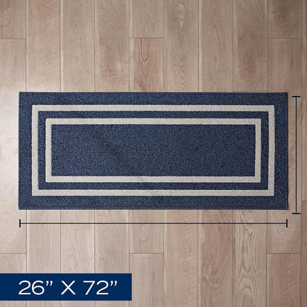 Nautica – Runner Rug | Indoor Runners for Hallways and Entry Rugs| Non-Slip and Non-Skid Entry and Kitchen Door Mat| Machine Washable Entryway Carpet Rugs |2'2" x 6'| Double Border Denim