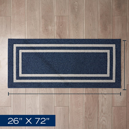 Nautica – Runner Rug | Indoor Runners for Hallways and Entry Rugs| Non-Slip and Non-Skid Entry and Kitchen Door Mat| Machine Washable Entryway Carpet Rugs |2'2" x 6'| Double Border Denim
