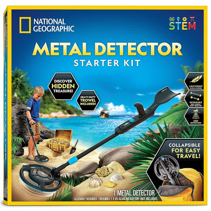 National Geographic Starter Metal Detector Kit - Blue Marble Kids Detector with Waterproof Coil & Trowel, Lightweight, Beach Detector