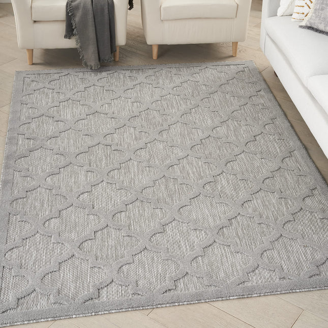 Tapis d'extérieur/d'intérieur Nourison Easy Care Gris Argenté 1,5m x 2,1m, Marocain, Treillis, Chambre, Salon, Jardin, Terrasse, Patio, Facile à Nettoyer, Ne Perds Pas Ses Fibres