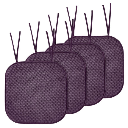 Elegant Comfort 4 Pack Chair Cushion Covers - Skid-Proof Rubber Backing - 16 x 16 Inch - Thick Dining Square Shape Seat Covers - Comfortable Textured Chair Pads with Ties - Honeycomb Pattern, Purple