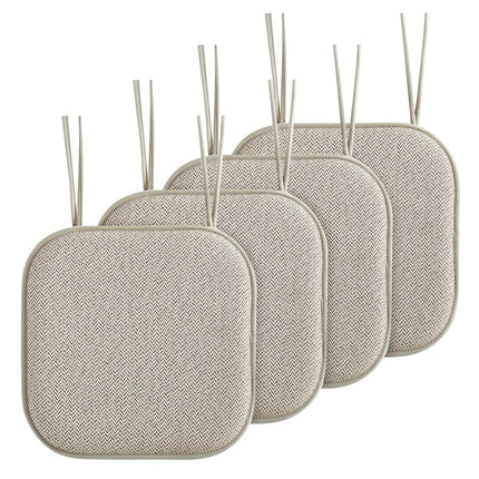 Elegant Comfort 4 Pack Chair Cushion Covers - Skid-Proof Rubber Backing - 16 x 16 Inch - Thick Dining Square Shape Seat Covers - Comfortable Textured Chair Pads with Ties - Chevron Pattern, Beige