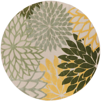 Nourison Aloha Tapis Rond d'Intérieur/Extérieur Vert Multicolore 2,39 m, Facile à Nettoyer, Sans Perte de Poils, Chambre, Salon, Salle à Manger, Jardin, Patio, Terrasse (8 Rond)