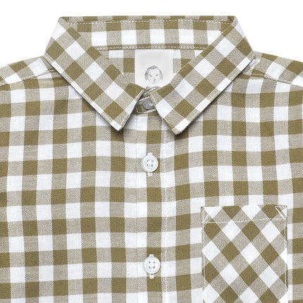 Gerber Baby and Toddler Boys Long Sleeve Button Up Plaid Shirt, Tan Plaid, 12 Months