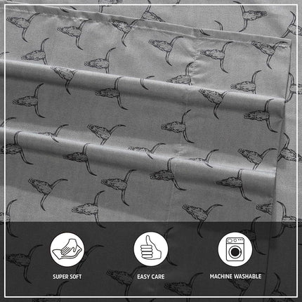 Wrangler - Twin XL Size Sheet Set, Ultra-Soft & Wrinkle-Resistant Bedding for Year Round Comfort, Deep Pockets, Bed Sheets with Matching Fitted Sheet & Pillowcase (Steer Skulls Grey)