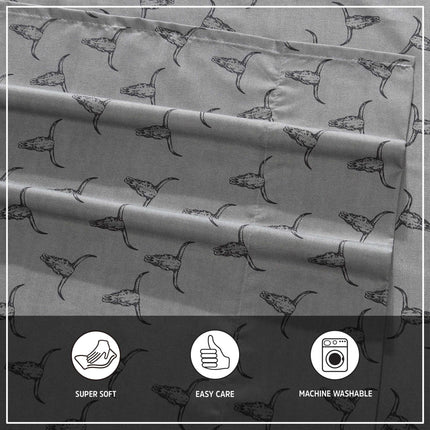 Wrangler - Twin XL Size Sheet Set, Ultra-Soft & Wrinkle-Resistant Bedding for Year Round Comfort, Deep Pockets, Bed Sheets with Matching Fitted Sheet & Pillowcase (Steer Skulls Grey)
