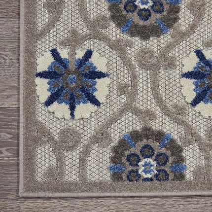 Nourison ALH19 Aloha Indoor/Outdoor Floral Grey/Blue 2'3" x 8' Area Rug (8' Runner), 2'3"X 8',
