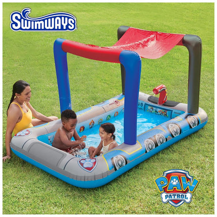 SwimWays Paw Patrol Deluxe Inflatable Pool, Above Ground Pool with Canopy and Fast Inflation for Kids Aged 3 & Up
