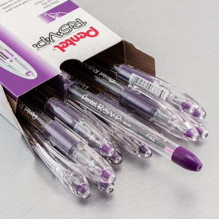 Pentel R.S.V.P. Ballpoint Pen, 0.7mm Fine Tip, Violet Ink, Box of 12 (BK90-V)