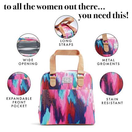 Sac à lunch Fit & Fresh pour femmes, sac à lunch isotherme pour femmes pour le travail, grande boîte à lunch pour femmes étanche et résistante aux taches avec contenants, fermeture à glissière Minneola Bag Brush Strokes
