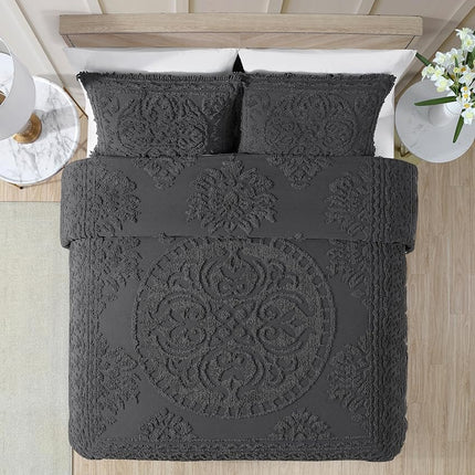 Beatrice Home Fashions Medallion Chenille Bedspread, King Sham, Charcoal