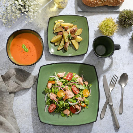 Gibson Soho Lounge Square Reactive Glaze Stoneware Dinnerware Set, Service for 4 (16pc), Green
